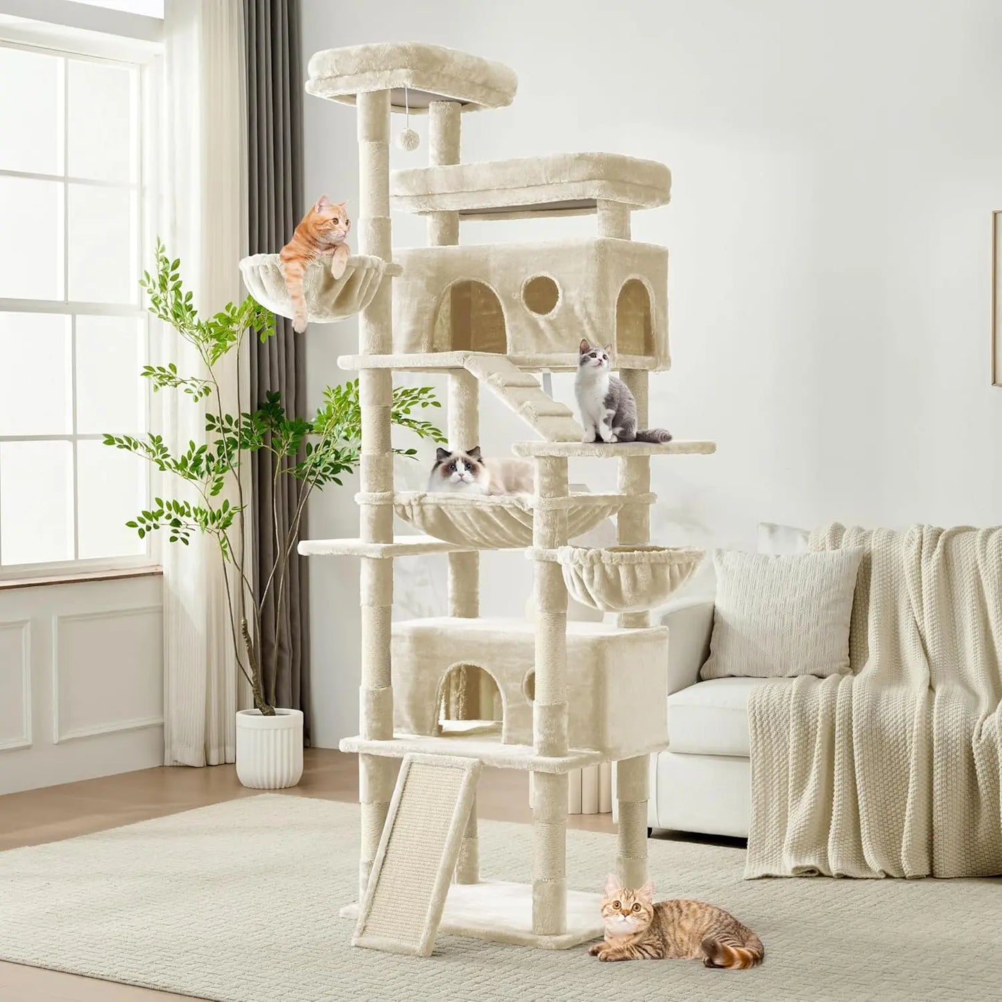80-Inch Tall Cat Tree Tower for Indoor Cats/Large Cat Tree with Hammock, Scratching Posts & Perches/Big Multi-Level Cat Tower