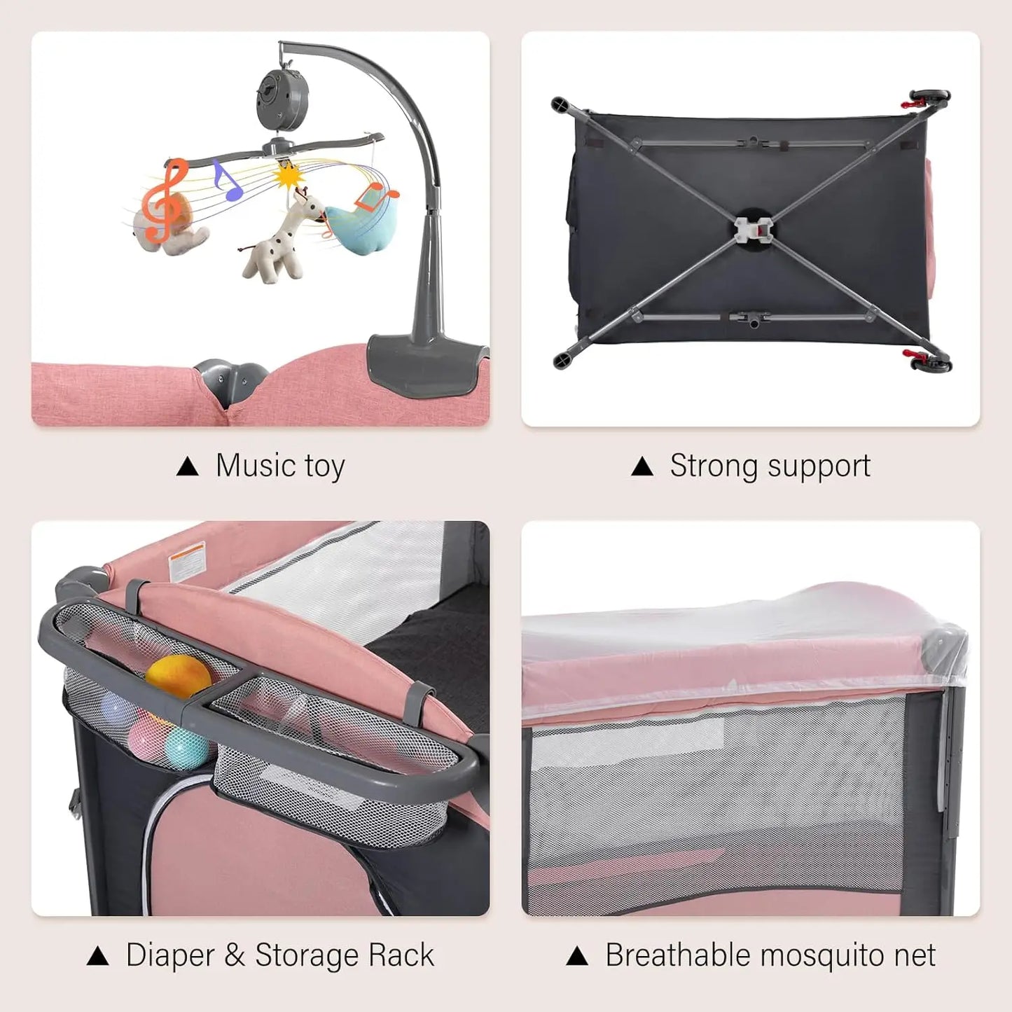 5 in 1 Baby Crib,Baby Bassinet, Bedside Cribs, Pack and Play with Changing Table, Portable Travel bedToys & Music Box