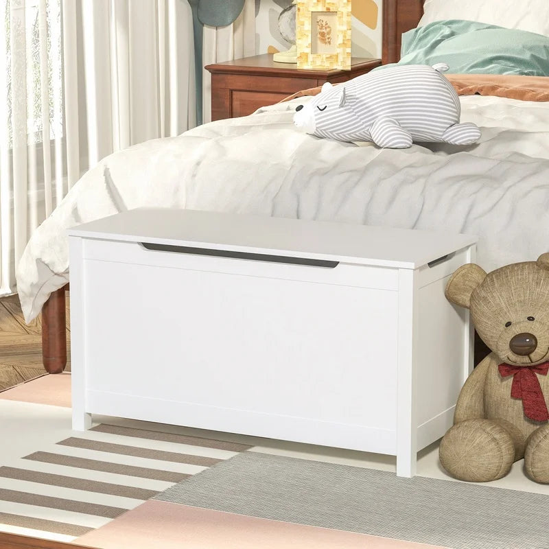 Wooden Toy Chest Storage Bench Kids Safety Hinged Large Toy Box Multi-functional Organizer Durable Childrens Furniture