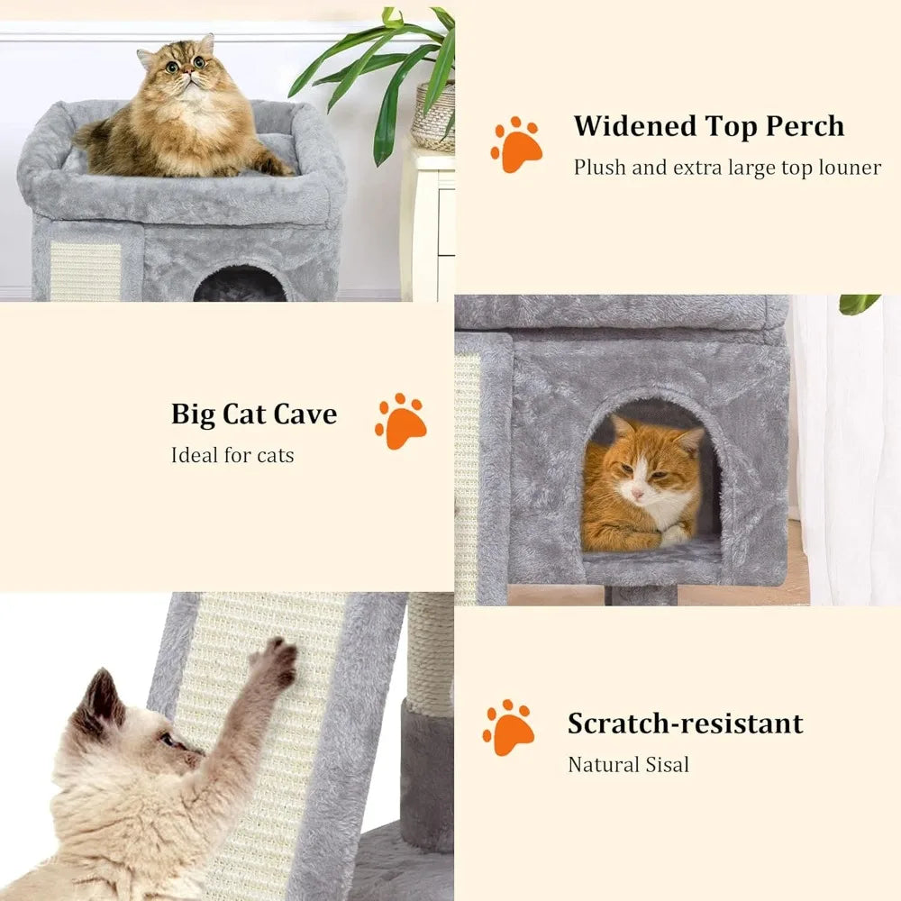 Small Cat Tree for Indoor Cats, Cat Tower with Scratching Post, Modern Activity House for Large Cats, Condo with Board