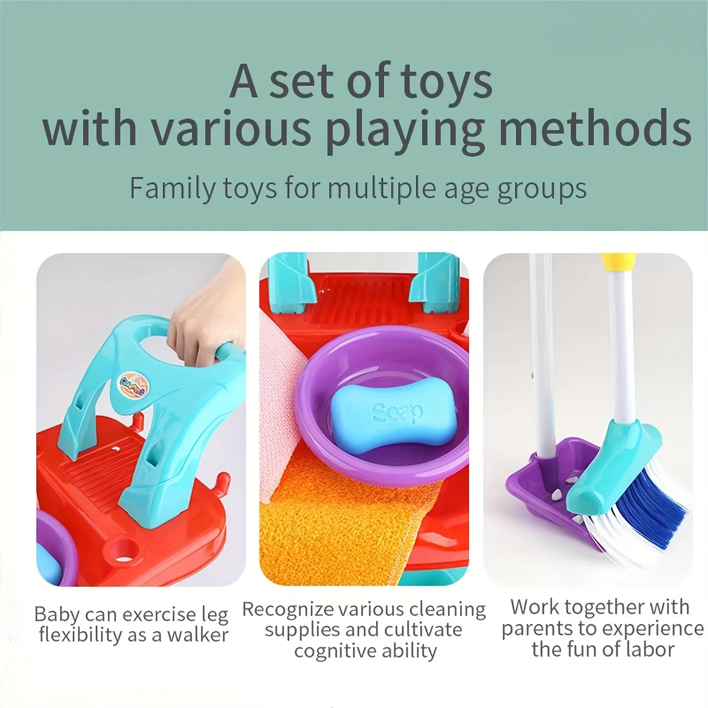 Kids Cleaning Set for Toddlers Detachable 12 Pcs Pretend Play Sets Interactive Play Set Birthday Gift for Boys and Girls Aged 3+