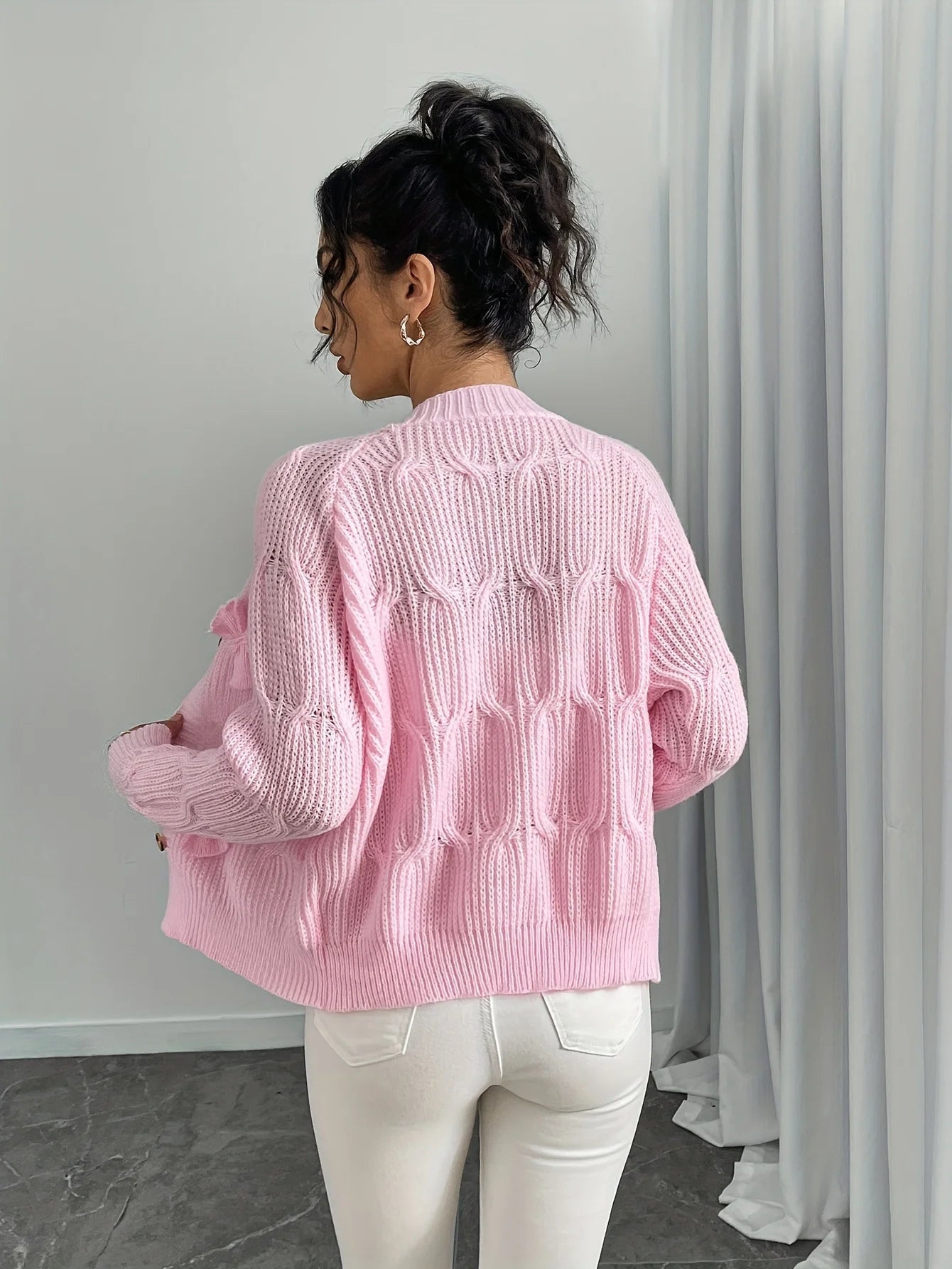 Autumn and Winter New Fashion Woman Sweater Solid Color Long Sleeve Bow Knit Cardigan Jacket Top Women's Clothing