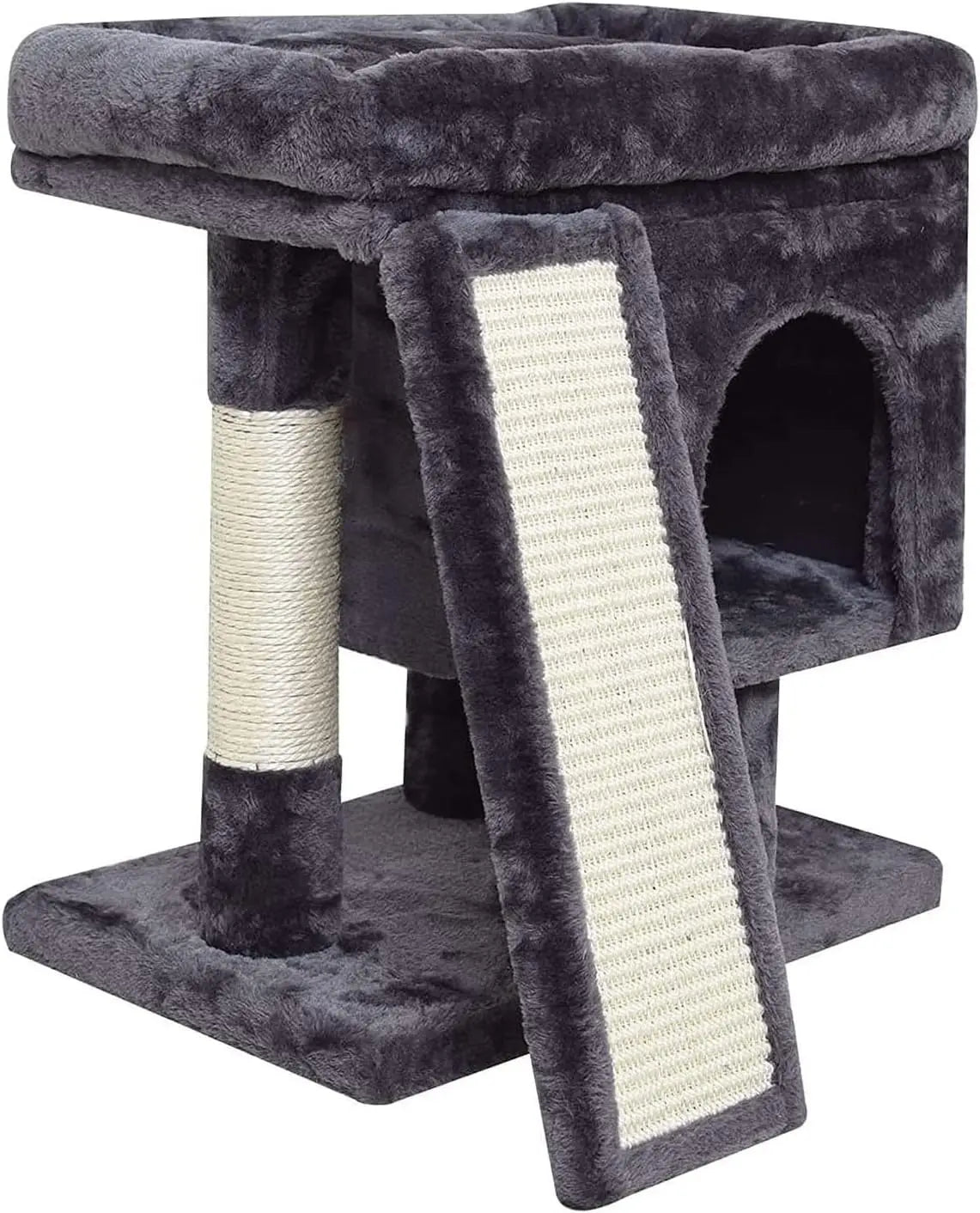 Small Cat Tree for Indoor Cats, Cat Tower with Scratching Post, Modern Activity House for Large Cats, Condo with Board