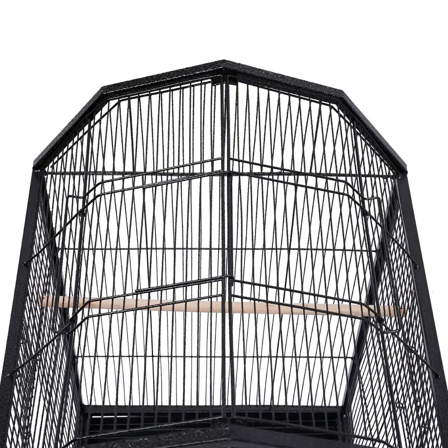 40 Inch Wrought Iron Bird Cage with Open-Top and Rolling Stand, Movable Parrot Cage Pet Bird Flight Cage, 360 Degree View
