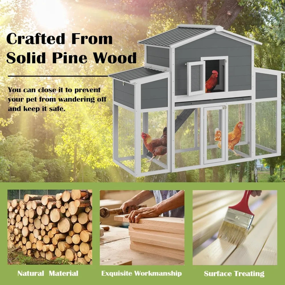 Wooden Chicken Coop for 2-6 Chickens, Outdoor Chicken House with Run & 2 Nest Boxes, Outside Hen House Poultry House Pet Hutch C