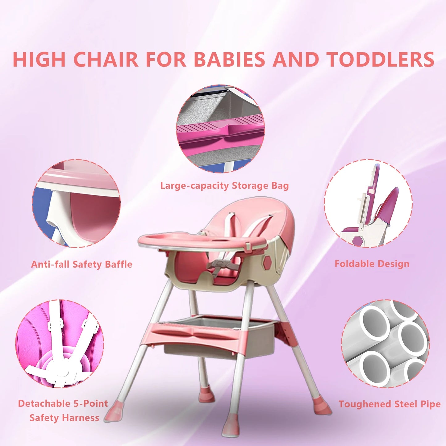 Multi-functional Foldable Baby Dining Chair for Children Household Portable Infant Chair With Brakeable Universal Wheel