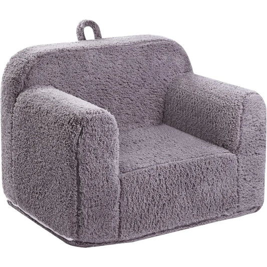 Kids Snuggly-Soft Sherpa Chair, Cuddly Toddler Foam Chair for Boys and Girls, Grey