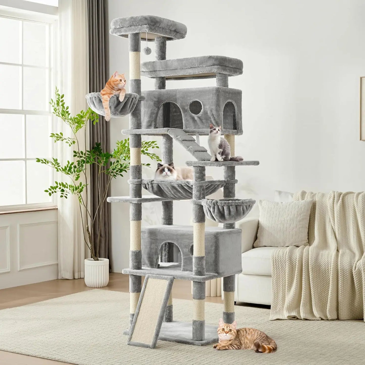 80-Inch Tall Cat Tree Tower for Indoor Cats/Large Cat Tree with Hammock, Scratching Posts & Perches/Big Multi-Level Cat Tower