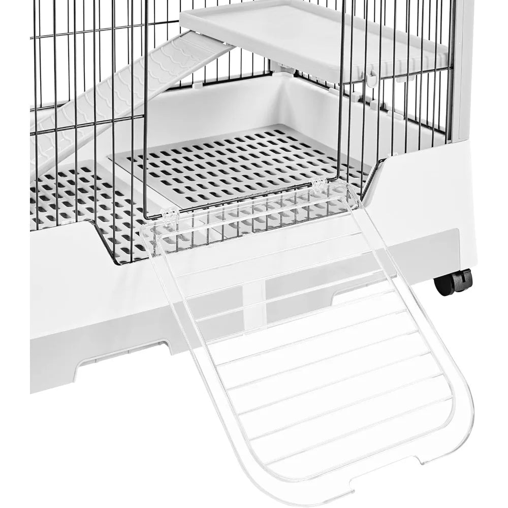 30'' Small Animal Cage 2-Level Open Top Rabbit Cage on Wheels with Pull-Out Tray for Guinea Pig, Ferret, Chinchilla, Kitten, Bu