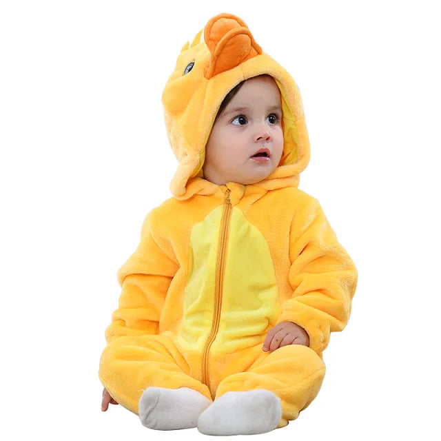 MICHLEY Halloween Baby Rompers Winter Clothes Costume Cow Flannel Hooded Bodysuits Pajamas Animals Overall Jumpsuit For Kids