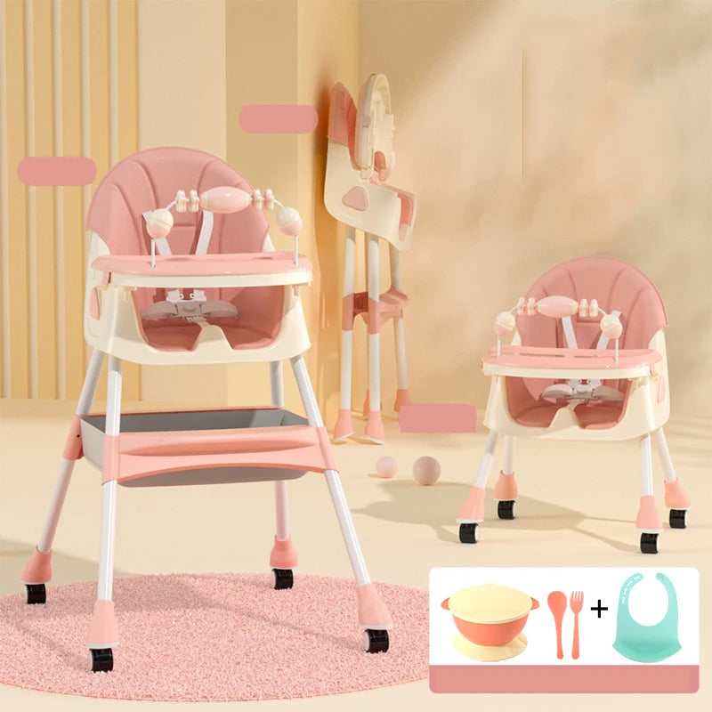 Multi-functional Foldable Baby Dining Chair for Children Household Portable Infant Chair With Brakeable Universal Wheel