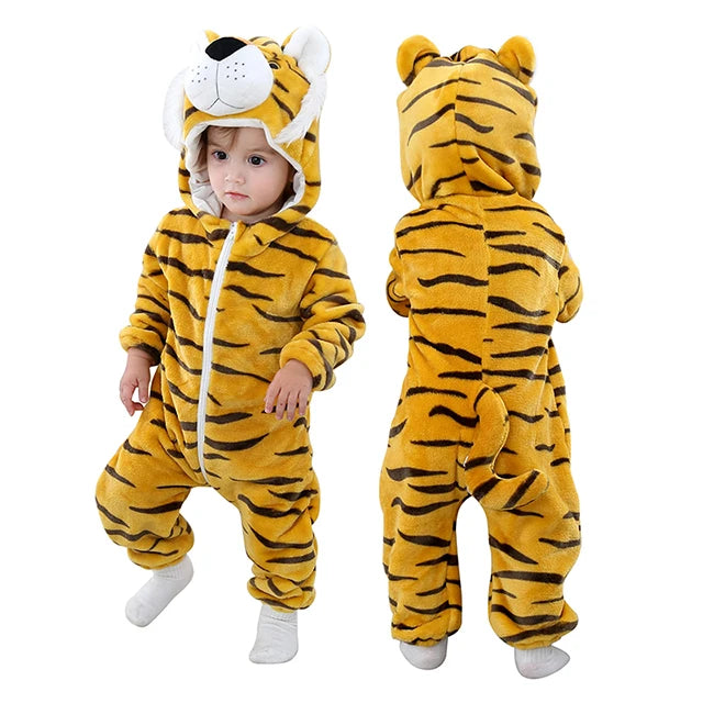 MICHLEY Halloween Baby Rompers Winter Clothes Costume Cow Flannel Hooded Bodysuits Pajamas Animals Overall Jumpsuit For Kids