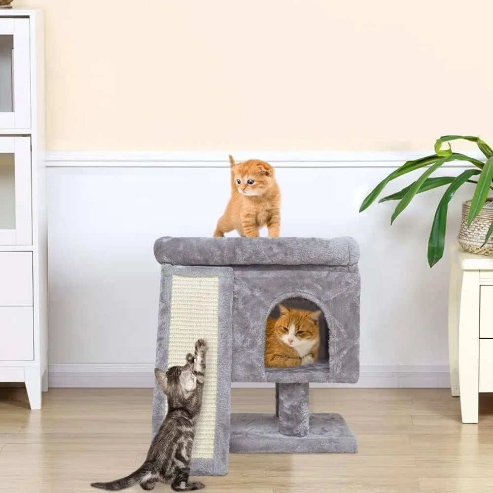 Small Cat Tree for Indoor Cats, Cat Tower with Scratching Post, Modern Activity House for Large Cats, Condo with Board