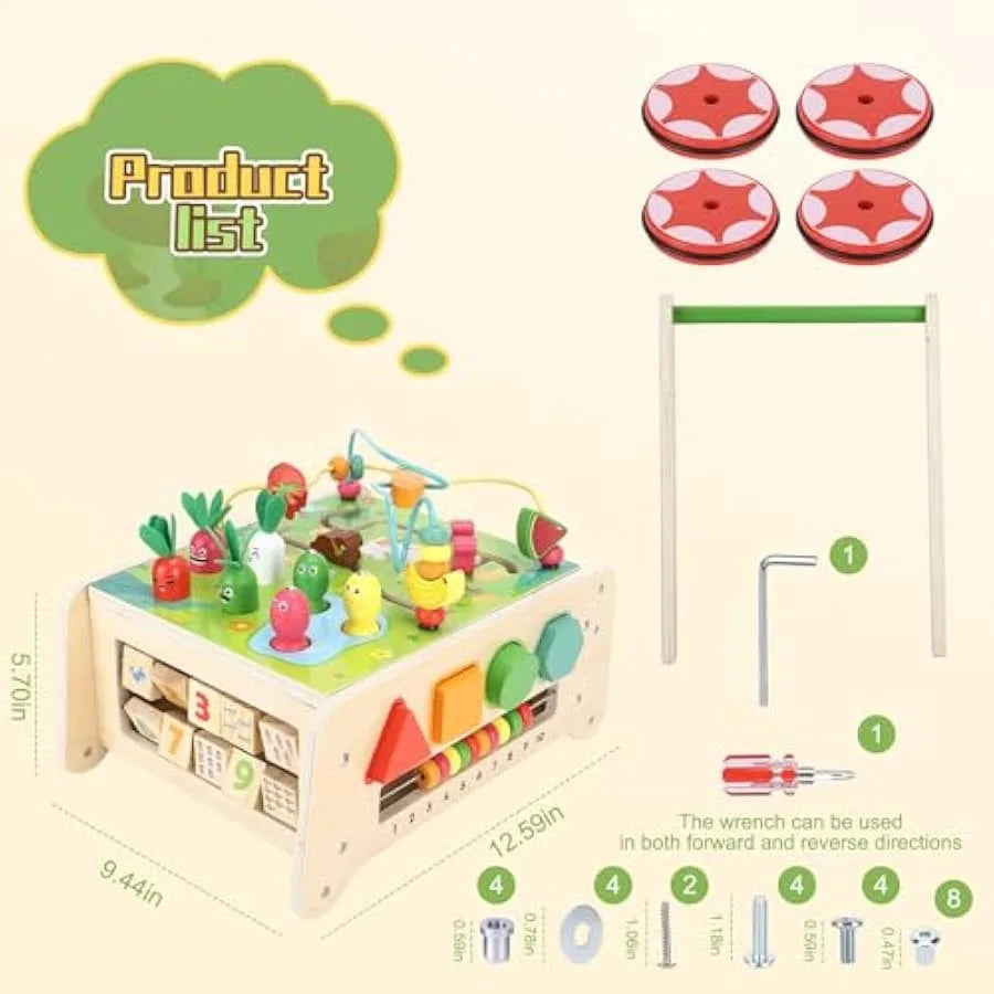 Wooden Activity Cube Baby Push Walker Montessori Toys Multipurpose Educational Learning Toy for 1 Year Old Baby Toddler Kid Boy