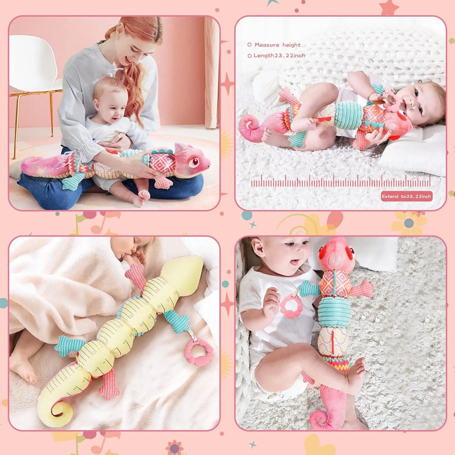 Baby Musical Stuffed Animal lizard Activity Soft Toys Multi-Sensory Crinkle Rattle and Textures Cute lizard Toys