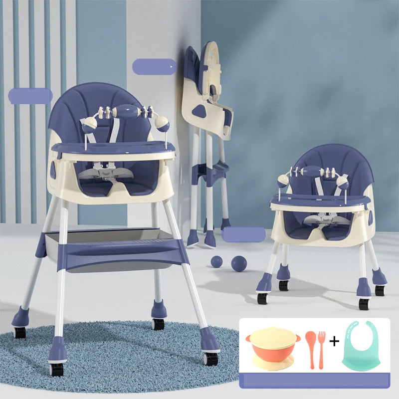 Multi-functional Foldable Baby Dining Chair for Children Household Portable Infant Chair With Brakeable Universal Wheel