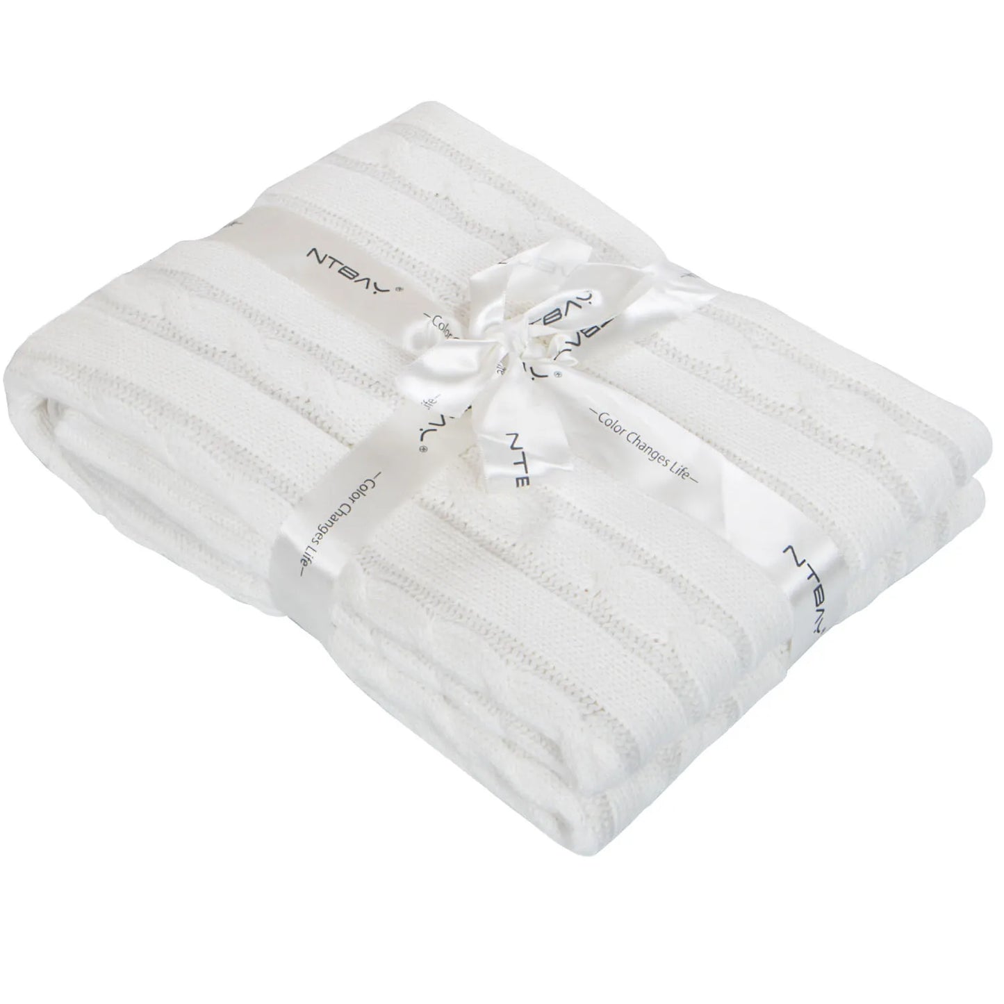 Ntbay 100% Cotton Cable Knit Toddler Blanket, Soft Warm Unisex Baby Blanket for Crib