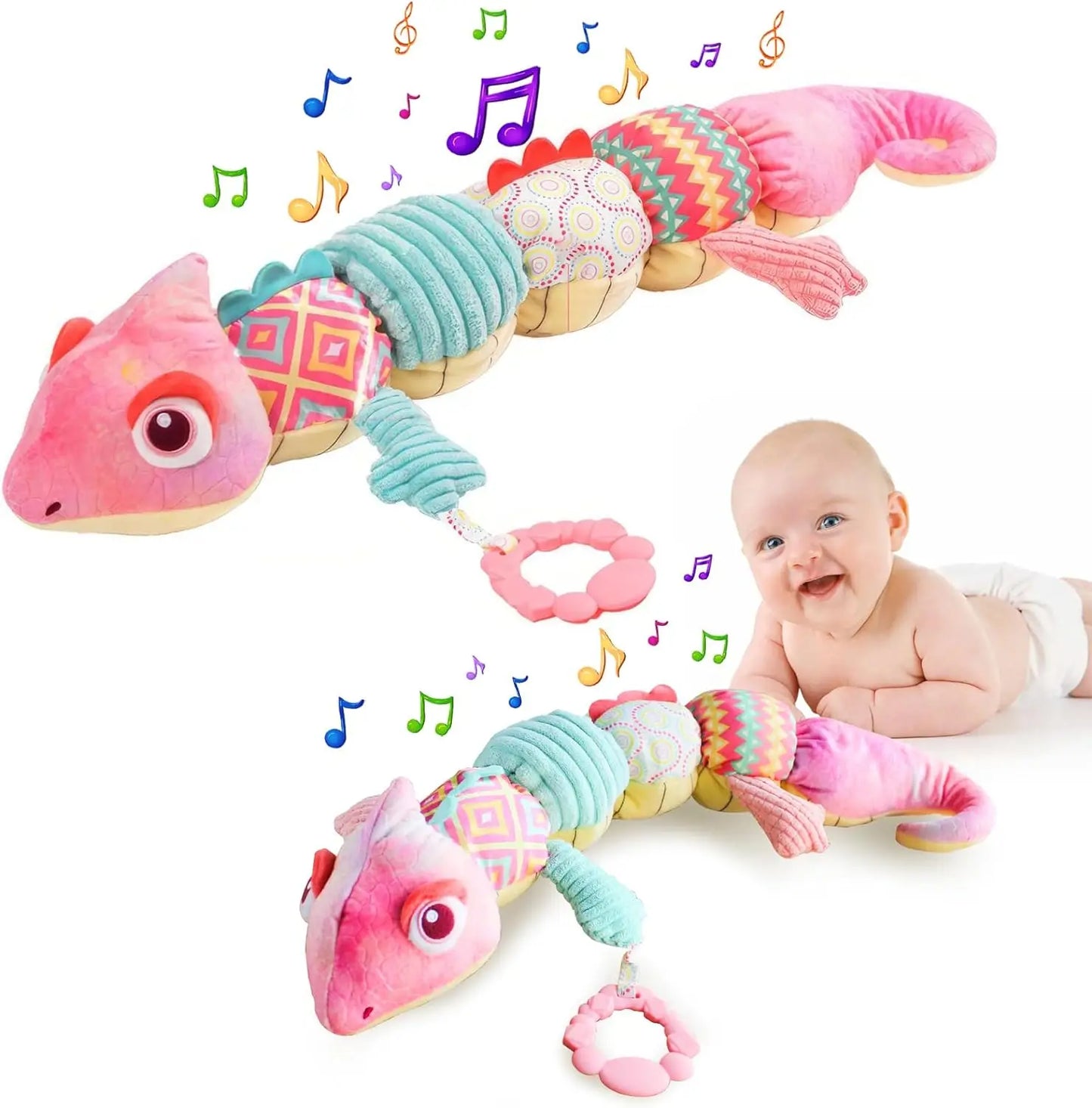 Baby Musical Stuffed Animal lizard Activity Soft Toys Multi-Sensory Crinkle Rattle and Textures Cute lizard Toys