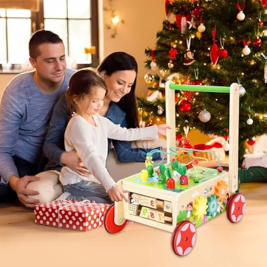 Wooden Activity Cube Baby Push Walker Montessori Toys Multipurpose Educational Learning Toy for 1 Year Old Baby Toddler Kid Boy