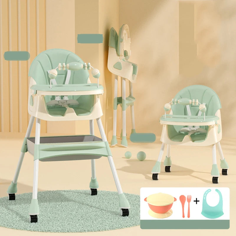 Multi-functional Foldable Baby Dining Chair for Children Household Portable Infant Chair With Brakeable Universal Wheel