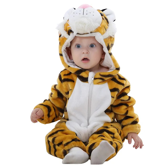 MICHLEY Halloween Baby Rompers Winter Clothes Costume Cow Flannel Hooded Bodysuits Pajamas Animals Overall Jumpsuit For Kids