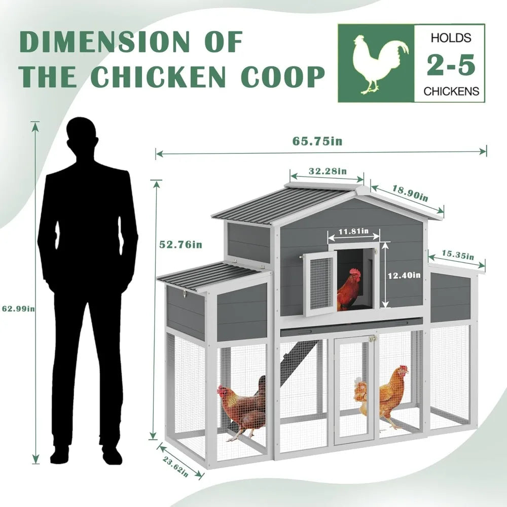 Wooden Chicken Coop for 2-6 Chickens, Outdoor Chicken House with Run & 2 Nest Boxes, Outside Hen House Poultry House Pet Hutch C