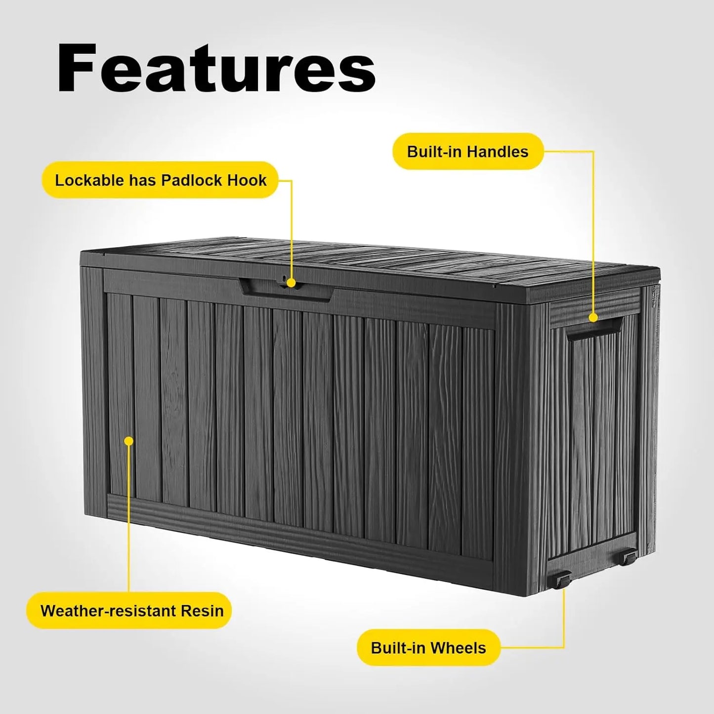 Outdoor Storage Box with Wheels – 75 Gallon Mobile Waterproof Resin Deck Box, Lockable Storage