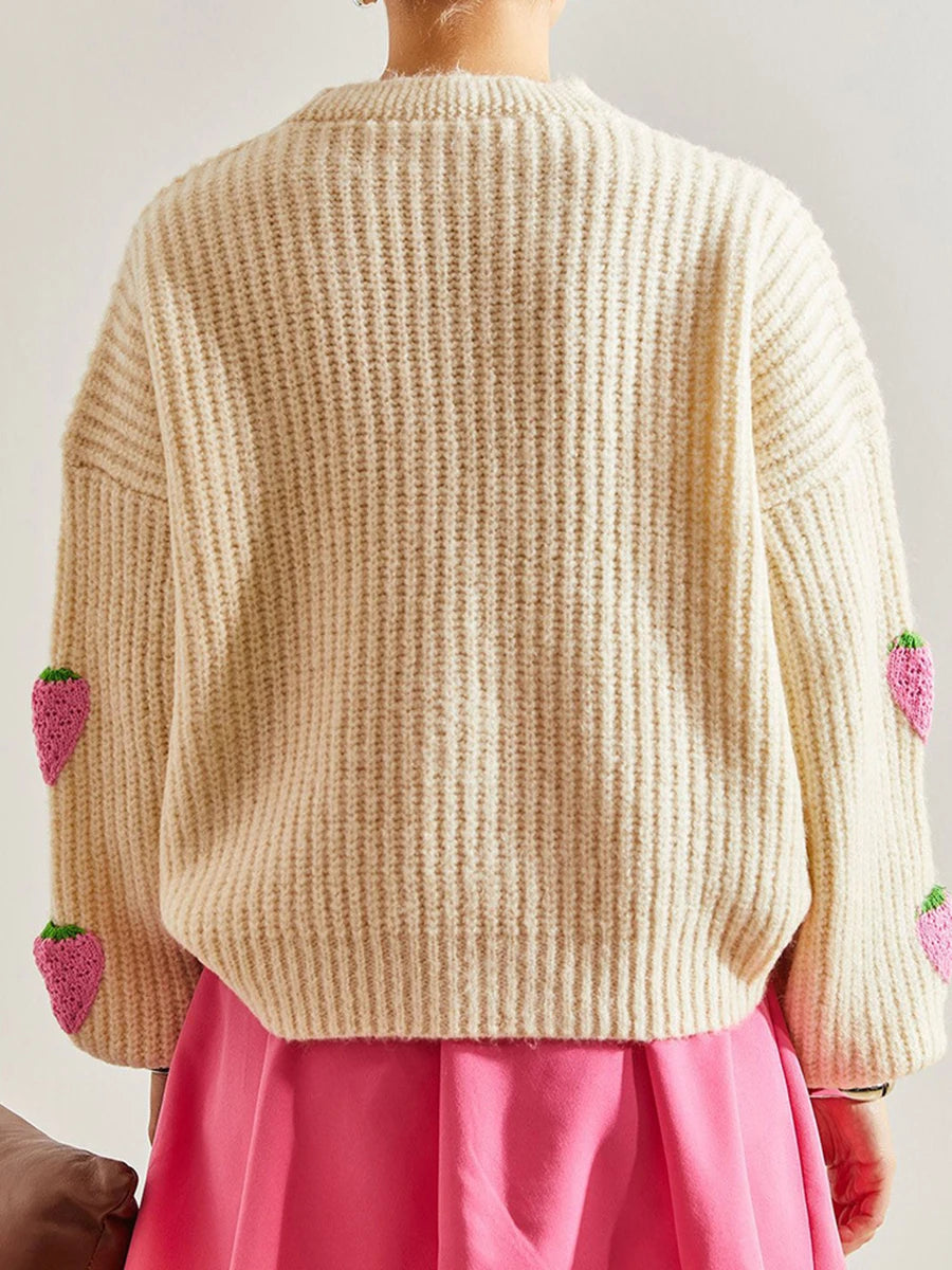 Women s Oversized Cable Knit Cardigan with V-Neckline and Ribbed Hemline Cozy Button-up Sweater in Soft Pink