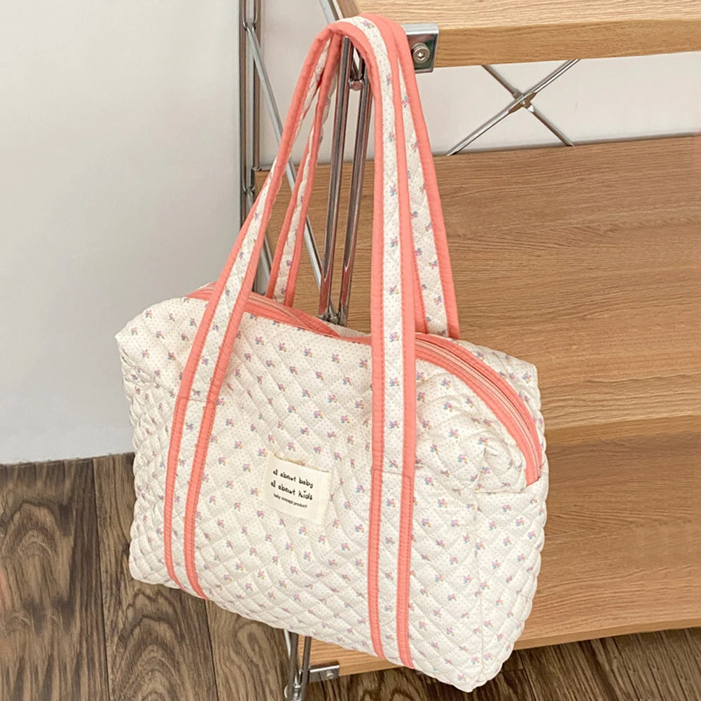 Cotton Diaper Bags Soft Women Mummy Bag Cartoon Printed Mom Gifts (Beige)