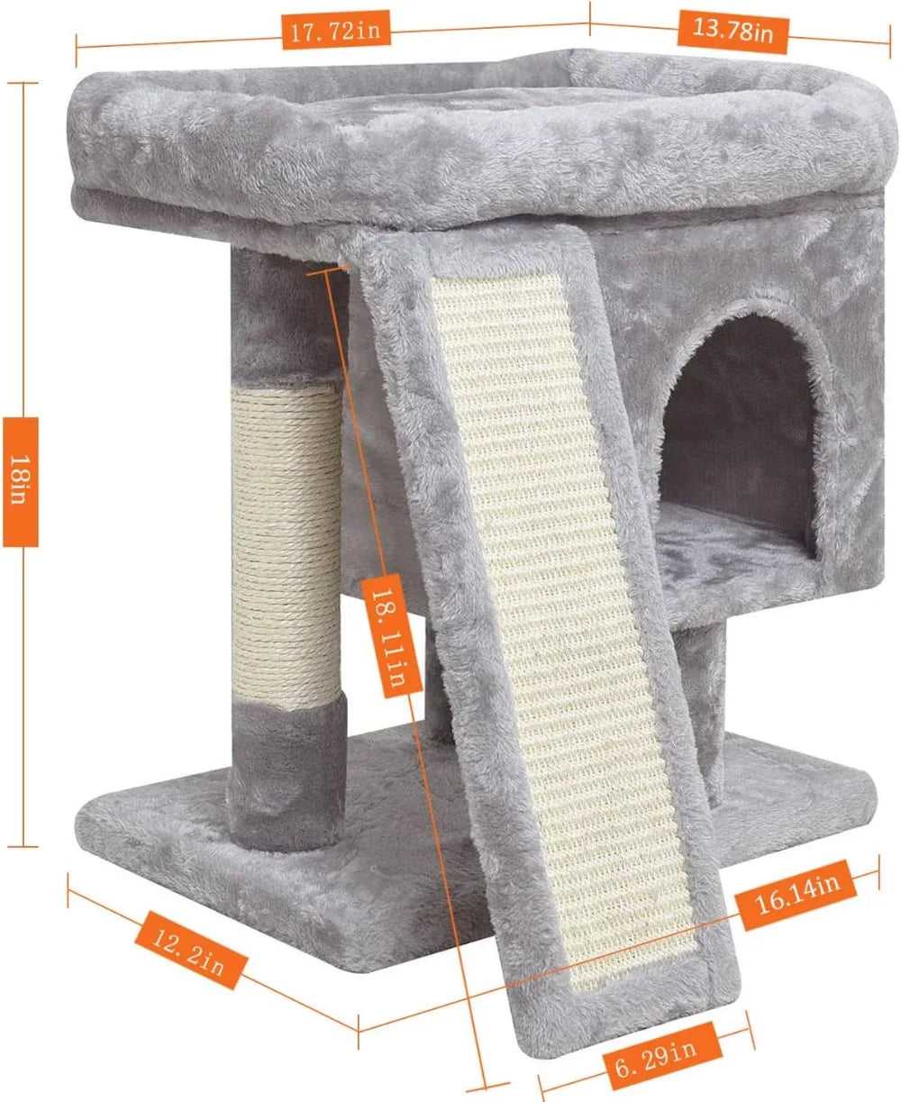 Small Cat Tree for Indoor Cats, Cat Tower with Scratching Post, Modern Activity House for Large Cats, Condo with Board