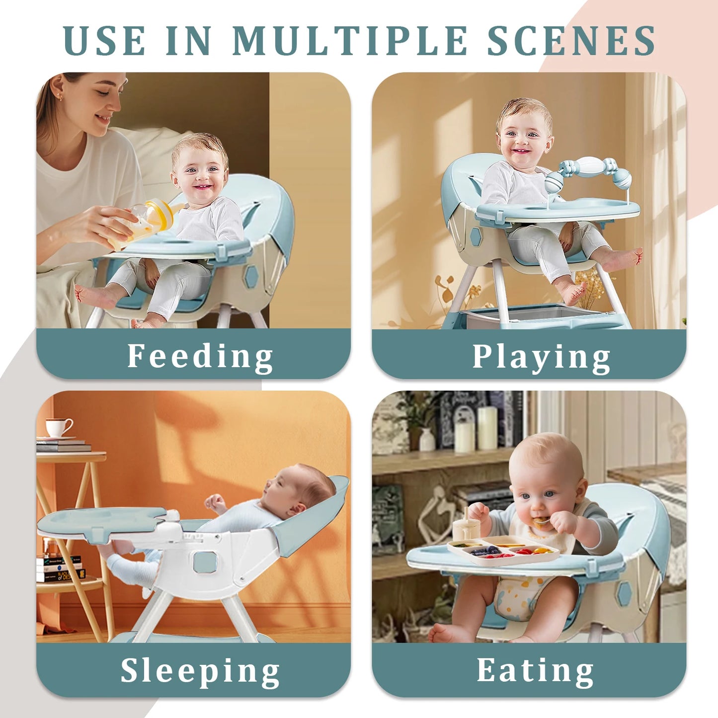 Multi-functional Foldable Baby Dining Chair for Children Household Portable Infant Chair With Brakeable Universal Wheel