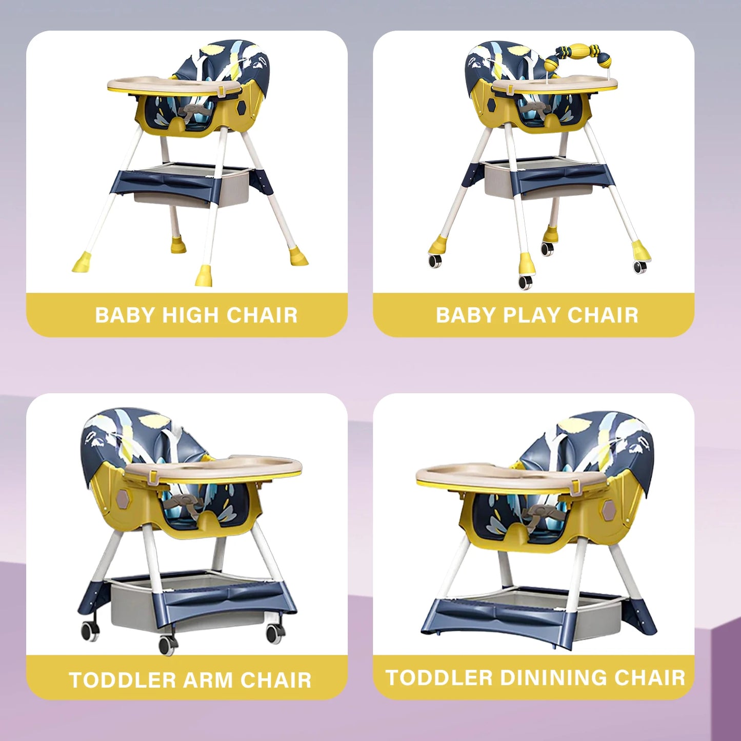 Multi-functional Foldable Baby Dining Chair for Children Household Portable Infant Chair With Brakeable Universal Wheel