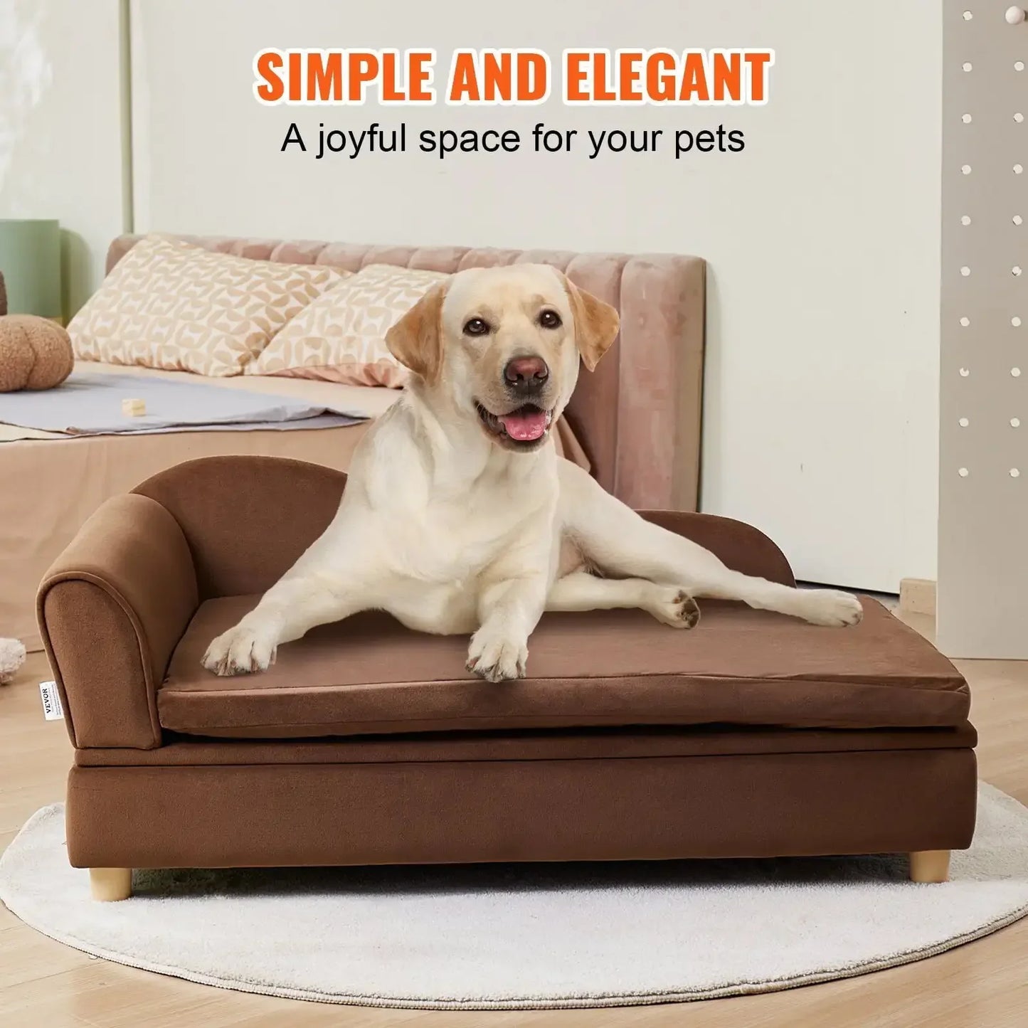 Pet Sofa, Dog Couch for Large-Sized Dogs and Cats, Soft Velvety Dog Sofa Bed, 110 lbs Loading Cat Sofa, Dark Brown