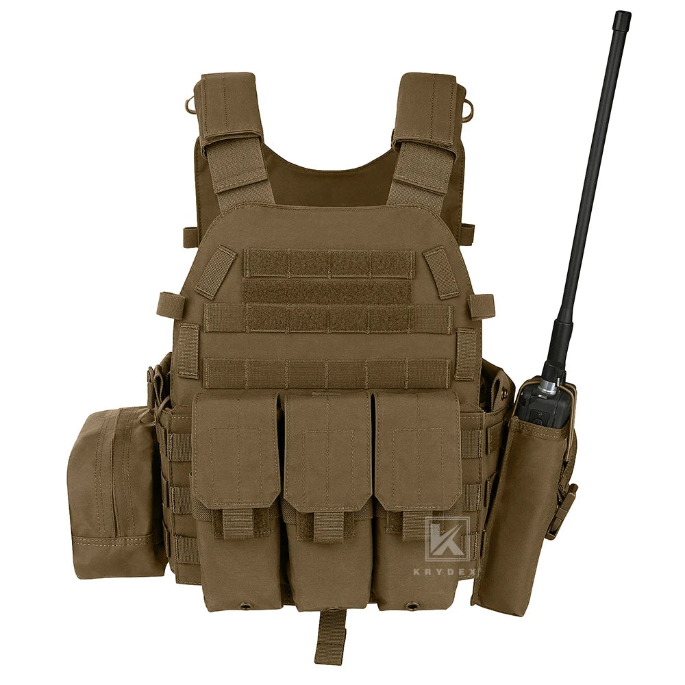 KRYDEX LBT-6094A Tactical Modular Vest Triple Mag/Radio/Dump Pouch Airsoft Hunting Battle Plate Carrier MOLLE Vest Camo MC
