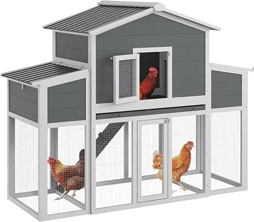Wooden Chicken Coop for 2-6 Chickens, Outdoor Chicken House with Run & 2 Nest Boxes, Outside Hen House Poultry House Pet Hutch C