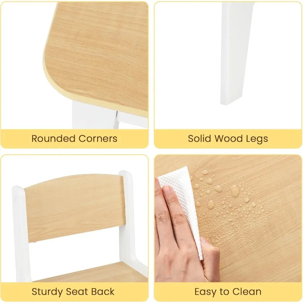 Kids Table and Chair Set, Toddler Art Craft Play Wood Activity Desk with 2 Chairs 4 Storage Canvas Bins Paper Roll