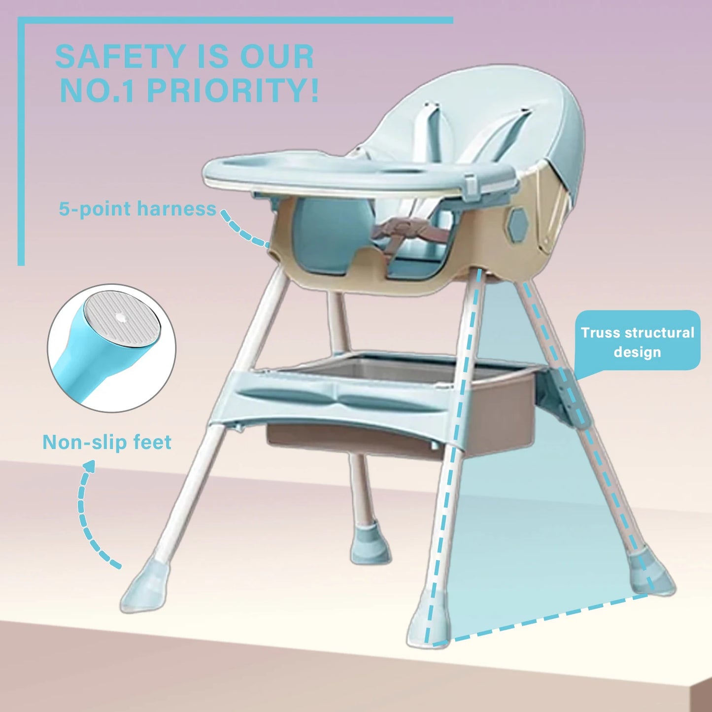 Multi-functional Foldable Baby Dining Chair for Children Household Portable Infant Chair With Brakeable Universal Wheel