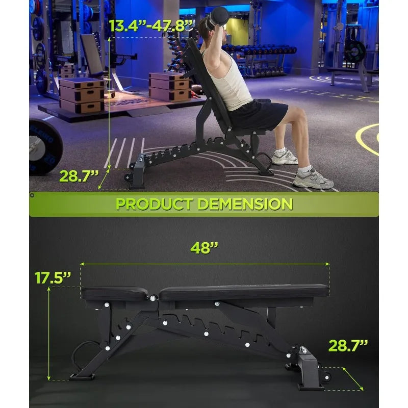 Heavy Duty Weight Bench 1000LB Capacity, Adjustable FID Workout Bench Weight Lifting, Bench Press for Gym and Home Gym