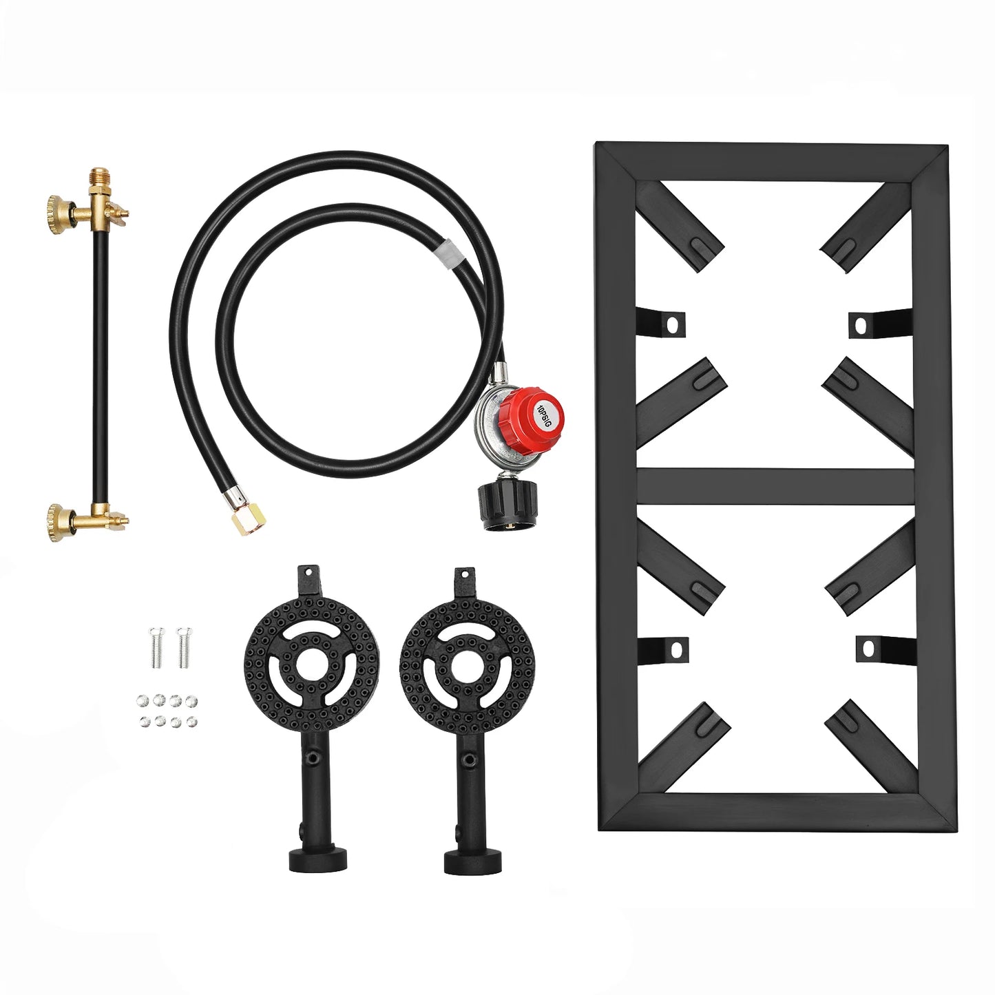 Portable Double Burner Outdoor Gas Stove Propane Cooker with Adjustable 0-10Psi Regulator Hose for Patio Camping,  Home Brewing